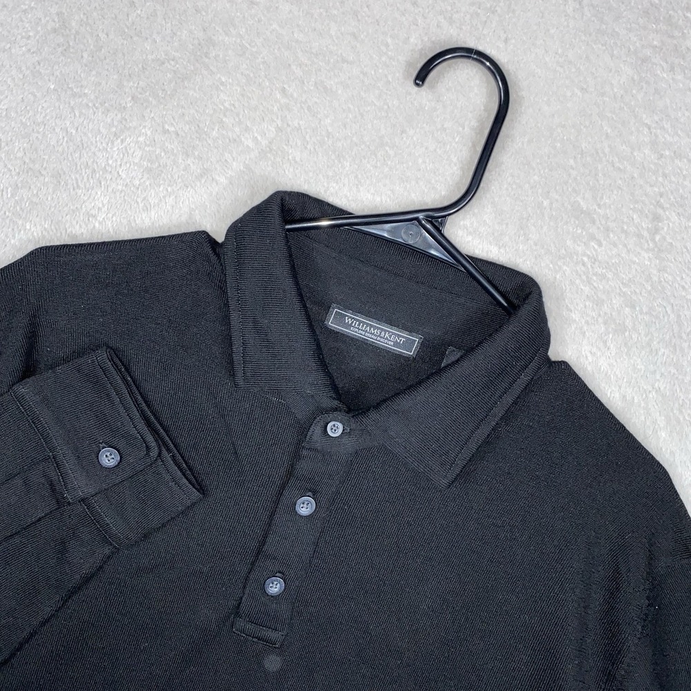Williams & Kent Black Merino Wool Long Sleeve Polo Men's L Black Luxury Minimal